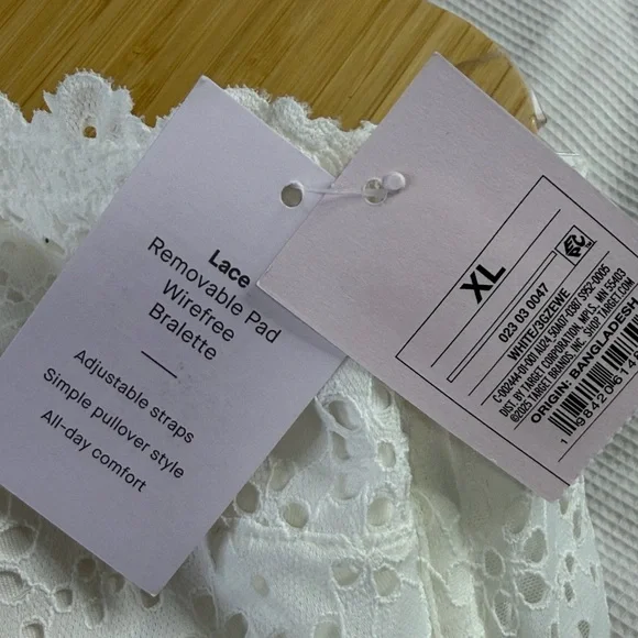 Auden Target White Lace Bandeau Bralette Removable Pad Wirefree Brallette - Picture 9 of 11